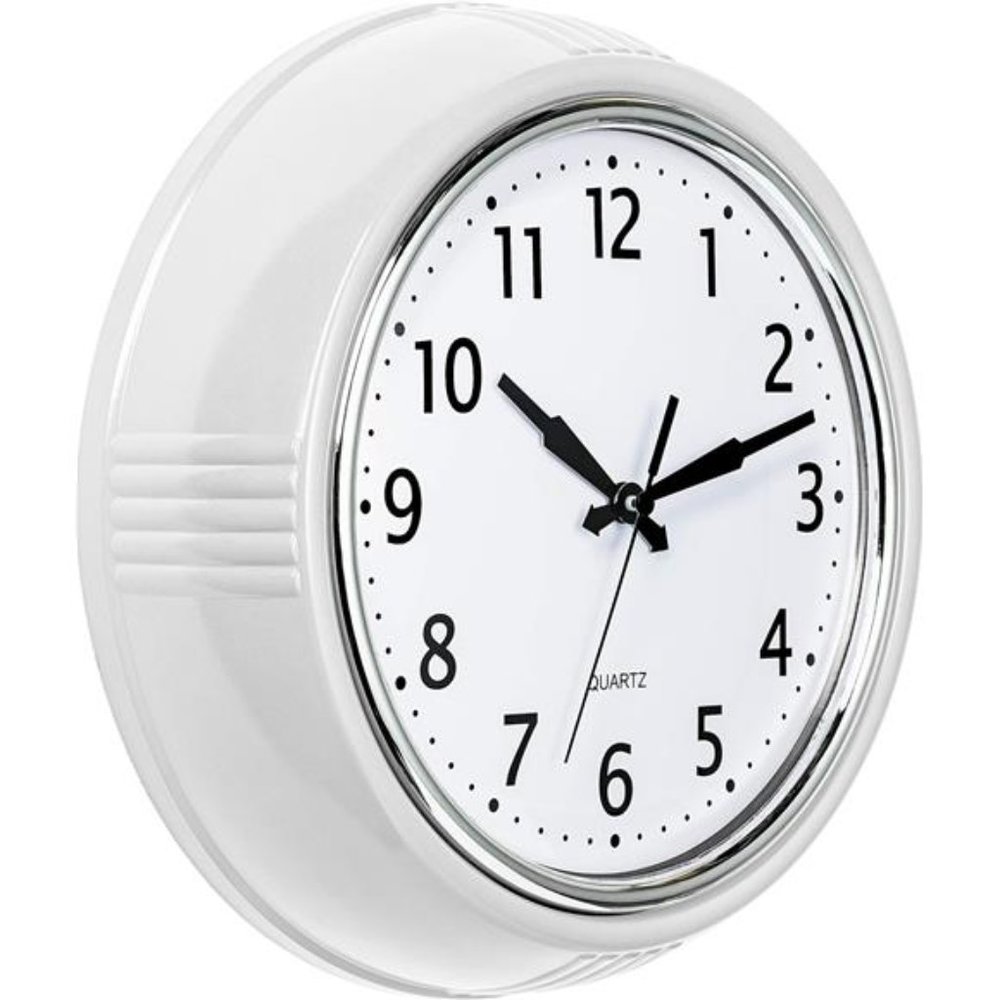 Retro Wall Clock 9.5 Inch White Kitchen 50's Vintage Round Silent Non-Ticking